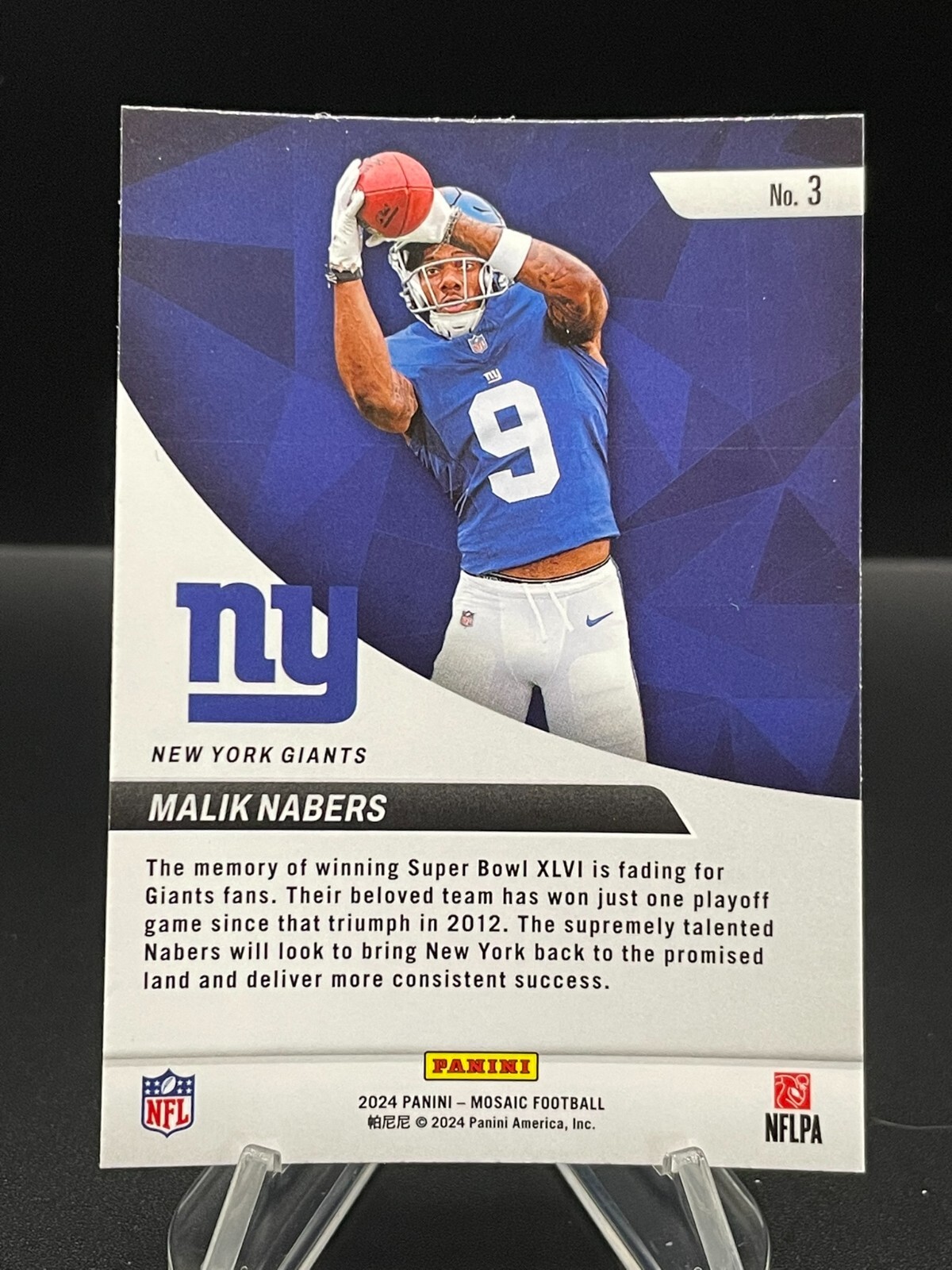 Additional photo 2 of 2024 Mosaic Football - Malik Nabers Rookie RC - ELEVATE #3 GIANTS MINT