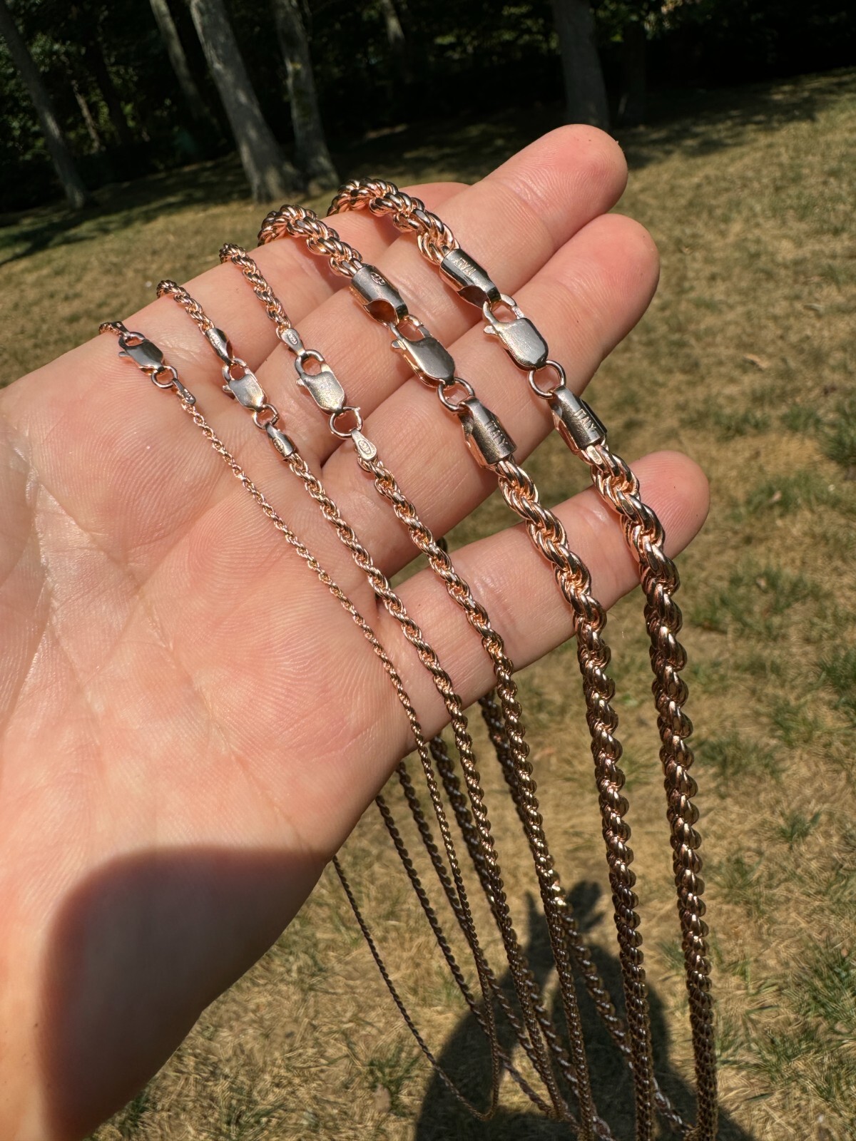 Real 14k Rose Gold Over Solid 925 Silver Rope Chain 1.5-6mm Necklace Mens Ladies