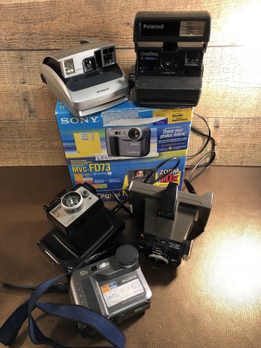 VINTAGE POLAROID Lot Of 4 Land Cameras + Sony MVC-FD73 Photography Box Lot