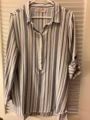 NWOT FRESH PRODUCE White/Blue/Silver Beach Striped Tunic SIZE MEDIUM/LARGE