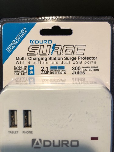 ADURO Multi-Charging 4 Outlet & 2 USB Surge Protector Outlet Station Travel/Home