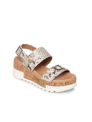 

STEVE MADDEN Женские бежевые сандалии на танкетке со змеиным принтом 1 на платформе с ремешком на пятке 10 м, Бежевый, BREN02S1