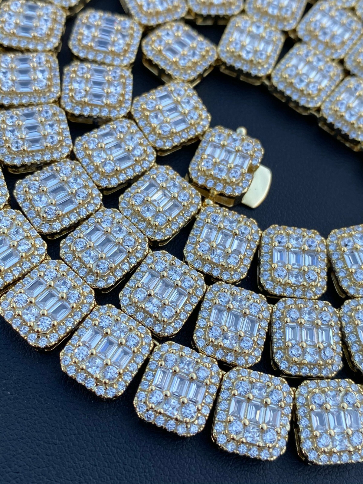 Pre-owned Silver Mens Baguette Chain Bracelet Real Solid 925  14k Gold Plated Icy Cz 18-30"