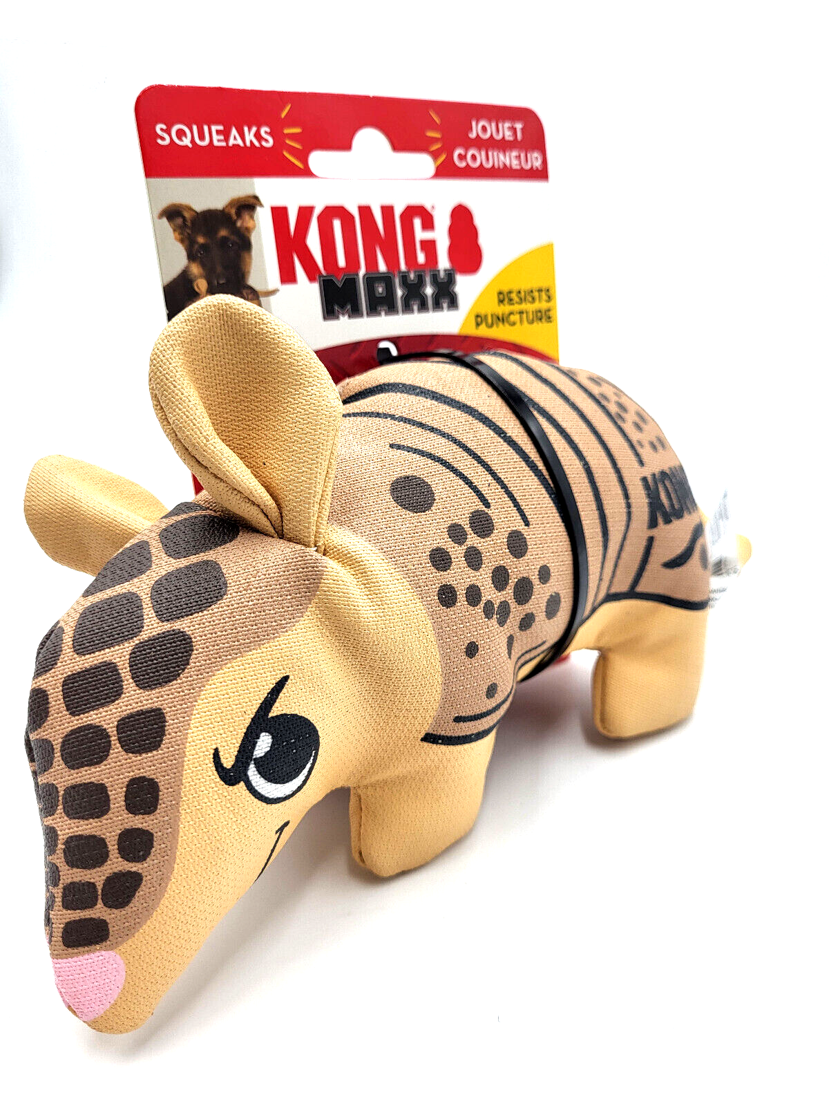 KONG Maxx Armadillo Small Squeaky Puncture Resistant Soft Durable Dog Fetch Toy