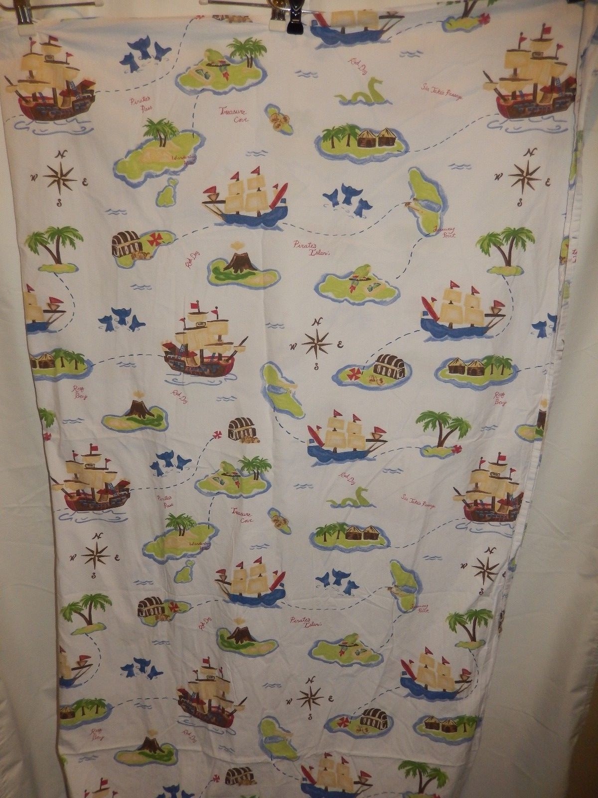 Pottery Barn Kids TREASURE COVE Pirates Map 3 Pc Flat Fitted Case Twin Sheet Set