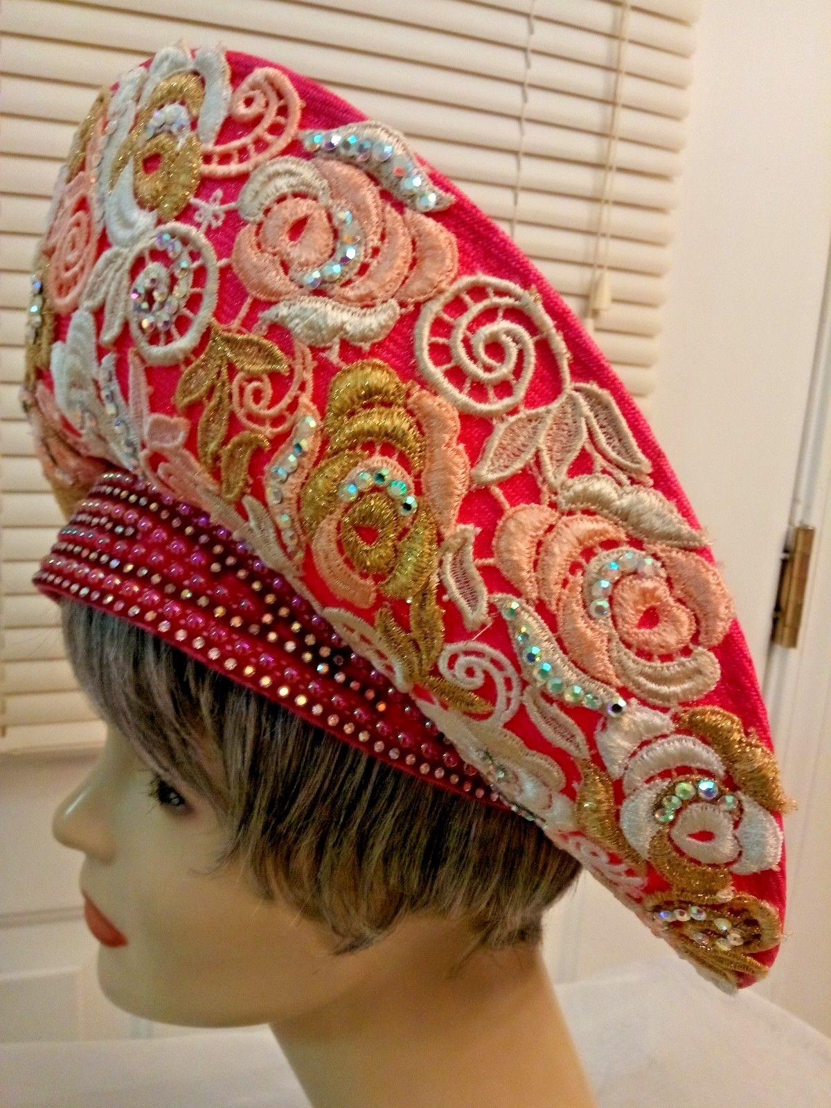 GORGEOUS!!! STYLED BY JACK MCCONNELL NY DEEP PINK APPLIQUE FLORAL RS LADIES HAT