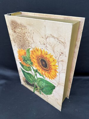 Decorative Book Box Vintage Style Fake Book Sunflower Pattern