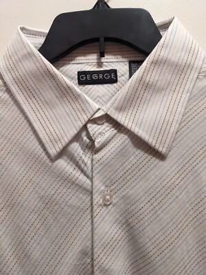 George Men's XL White With Colored Thread Design Long Sleeves Button Up Shirt...