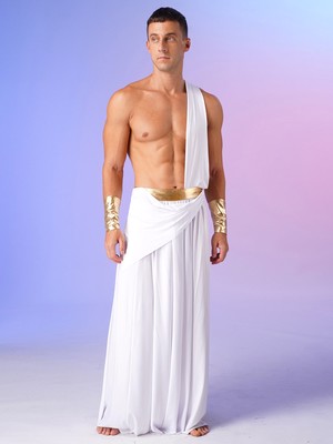 US Men Costume Toga Greek God Adult Party Roman Deluxe Classic Sexy Outfits Set