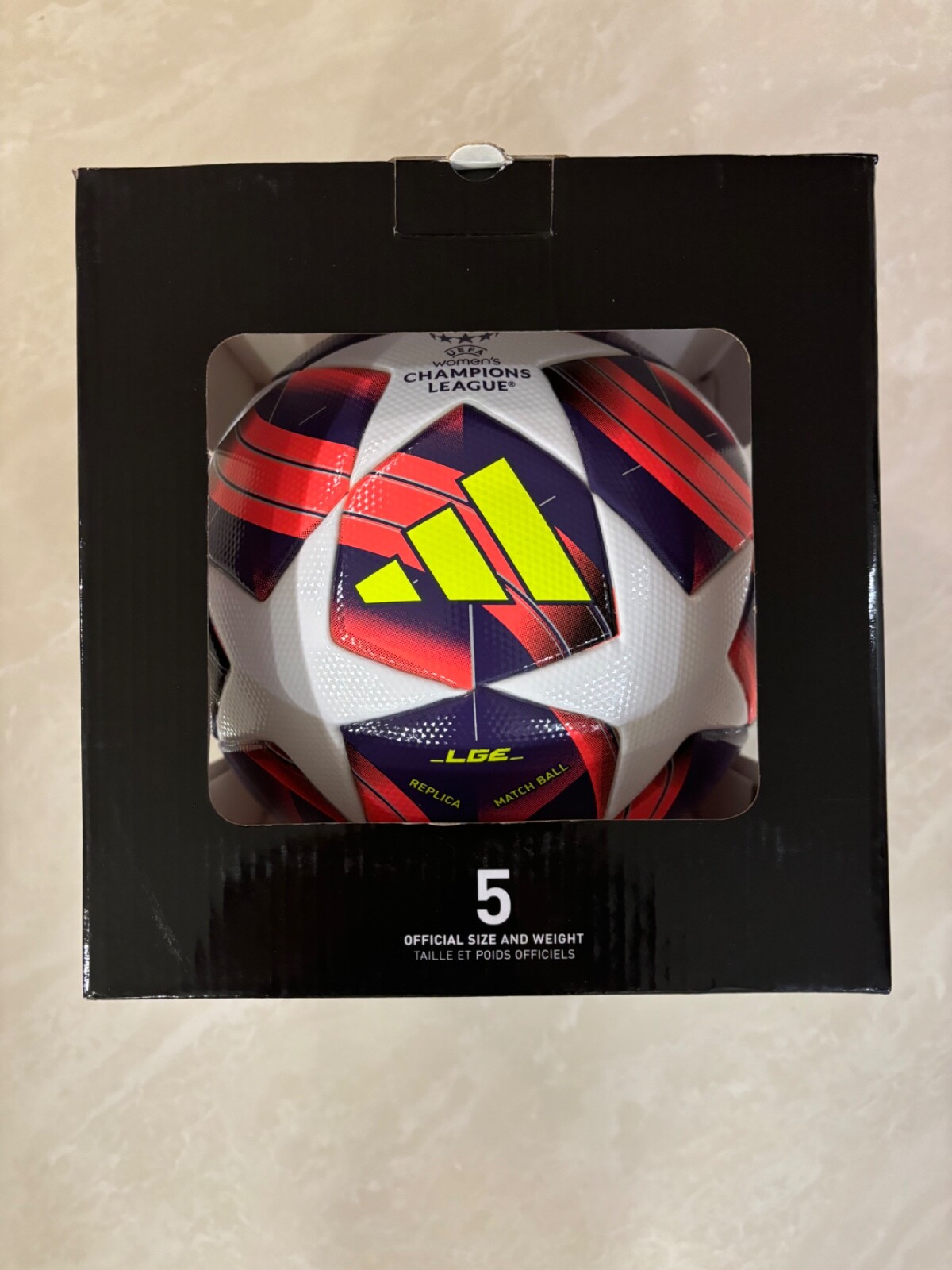 SOCCER BALL-ADIDAS-SIZE 5-REPLICA MATCH-UEFA FIFA WOMAN'S