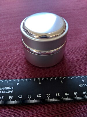 New Empty Makeup Sample Cream Container Pot Brushed Silver & Chrome w/Inner Lid 