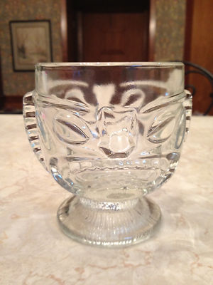 Vtg Hawaiian Happy Sad Face Heavy Glass Tiki Footed Mug Figural Bowl Mai Tai Bar