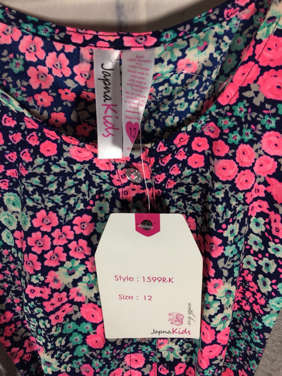 Japna Kids Blue Gray Floral Romper Jumpsuit Tassels Girls SZ 12 New w/tags  (D8*