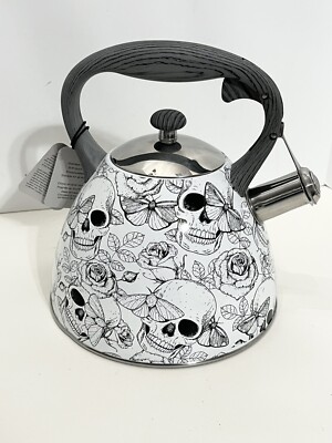 Masterclass Tea Kettle Stainless Steel 2.7 QT Soft Touch Handle Skull Butterfly
