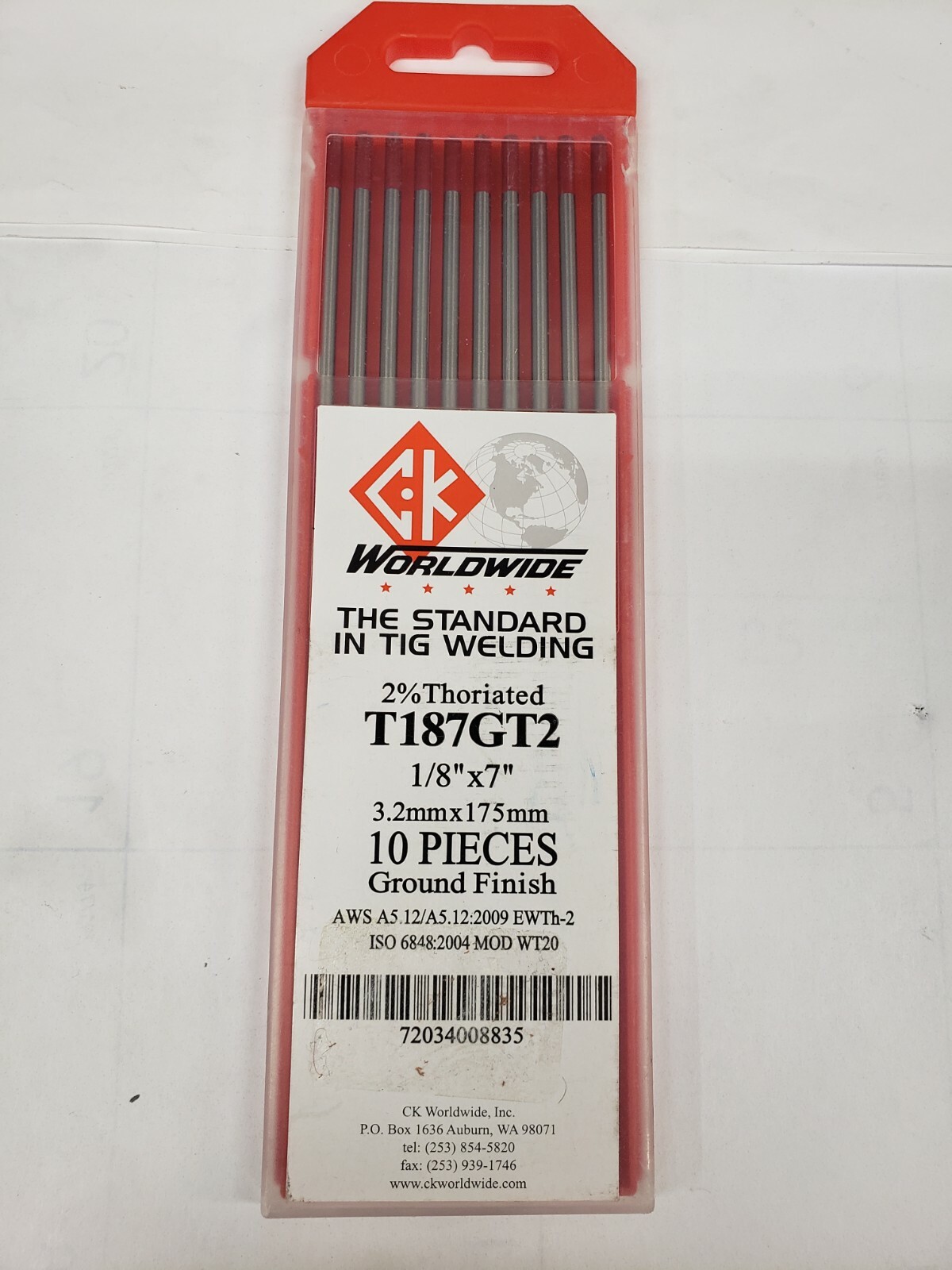 CK Worldwide 2% Ceriated Tungsten Electrodes - 10 Pack Gray -3/32" For TIG Welding