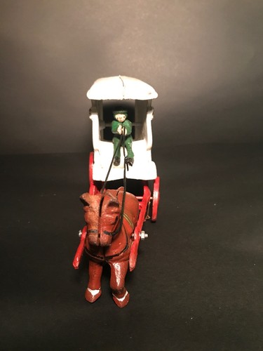 Cast Iron Horse Drawn Ice Wagon Carriage Cart w/ Horse & Man Toy Old Vtg Antique