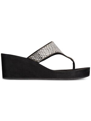 Женские черные сандалии-вьетнамки THALIA SODI Emira с круглым носком и танкеткой, без застежки, 6 М