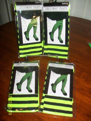 Regent Halloween costume Girls Black And Lime Green Stripe Print Tights 3+ BNWT