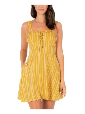 SPEECHLESS Womens Yellow Tie Sleeveless Mini Fit + Flare Dress XS