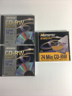 Lot of 3 Vintage Memorex Professional Rewritable Compact Disk 74 Min CD-RW NEW!