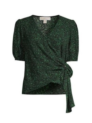 

MICHAEL KORS Женский топ с зеленым кольцом и эластичными манжетами с короткими рукавами Petites P\XS, Зеленый