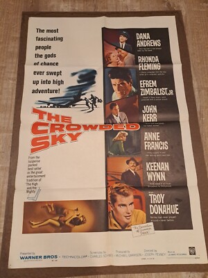 THE CROWDED SKY Dana Andrews 1960 Original 1 Sheet Movie Poster 27 x 41 -