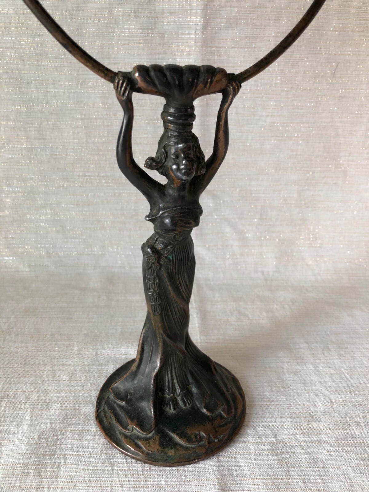 Antique Vintage Art Deco Vanity Table Mirror - Woman Holding Beveled Edge Mirror