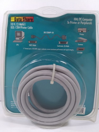 Parallel Printer Cable IEEE1284 10-Foot DB25 Male NIP