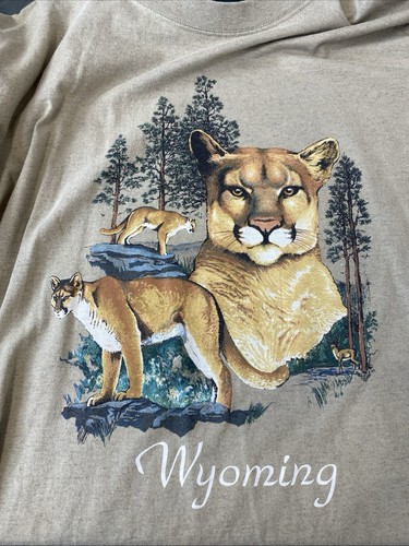 Vintage 90's Wyoming Forest Mountain Lion Single Stitch Mens