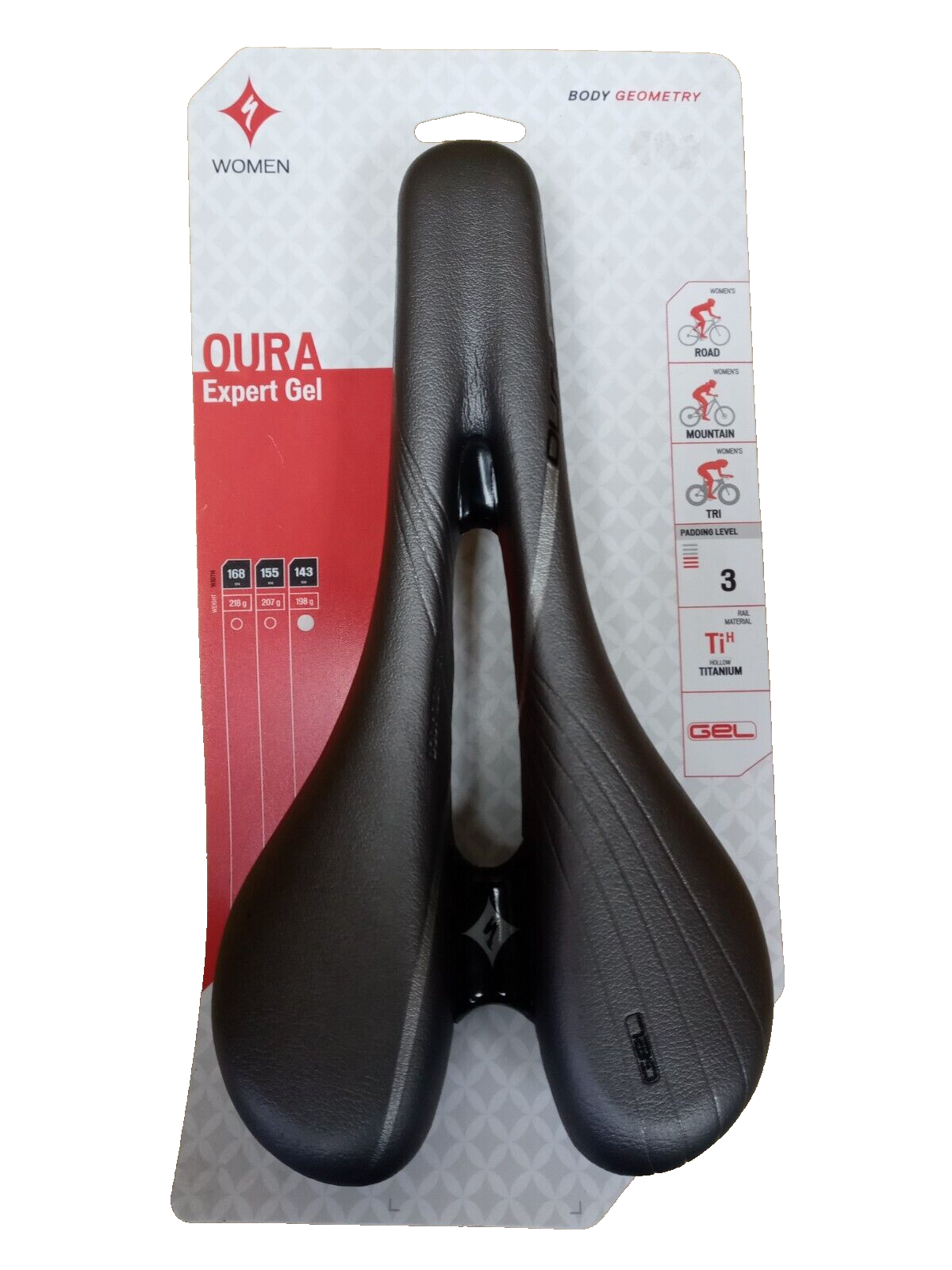 Bike Saddle Ti Rail White Oura Expert Gel Women's Bike Saddle NEW 198 Grams