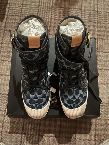 Coach Trooper Mid Top Boot In Signature Denim US Size 9.5 Coach Trooper Mid Top Boot In Signature Denim US Size 9.5
