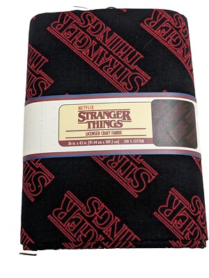 Mad Engine Stranger Things Logo Black 1 Yard Fabric Quilting Cut 36'' x 43''