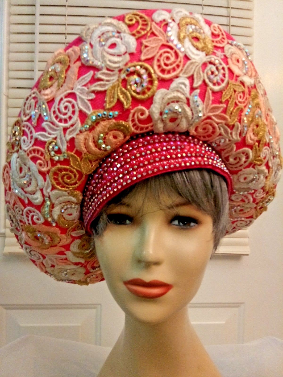 GORGEOUS!!! STYLED BY JACK MCCONNELL NY DEEP PINK APPLIQUE FLORAL RS LADIES HAT