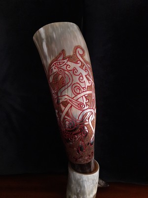 Wolf Fenrir - X-Large Premium Viking Drinking Horn Gift Set, SKAL Collection