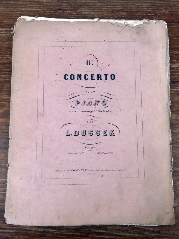 Partition Jan Ladislav Dussek (Dusik) 6e Concerto Pour Piano Ed Richault Ca.1865