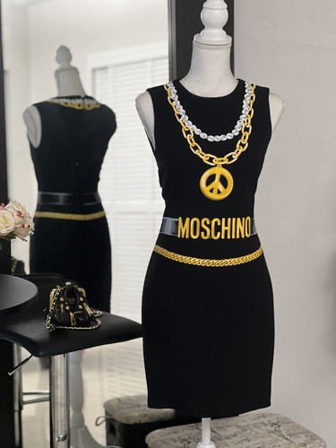 ワンピース MOSCHINO COUTURE Woman Dress Black J04110425 1555 MOSCHINO Couture Chain Necklace Logo Dress Black 40 / US 6