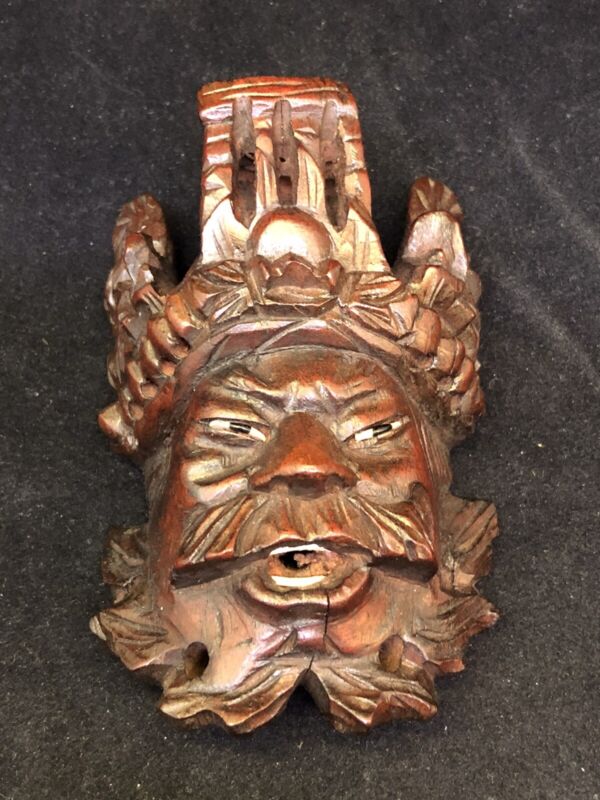 Vintage Chinese Mask Wood Carvings For Fengshui