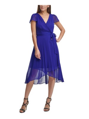 

Женское синее платье с запахом и искусственным запахом DKNY с рукавами-крылышками, Синий