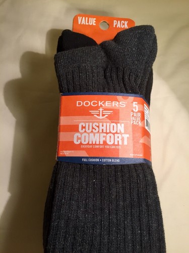 Dockers Men's Cushion Comfort Crew Socks 5 Pack NWT Black Mix Size 6-12 Ripped