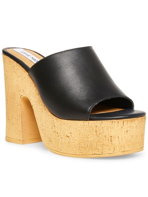 

STEVE MADDEN Женские черные кожаные сандалии без шнуровки Mardi с пробковой платформой 1-1/2 дюйма 9 м, Черный, MARD01S1