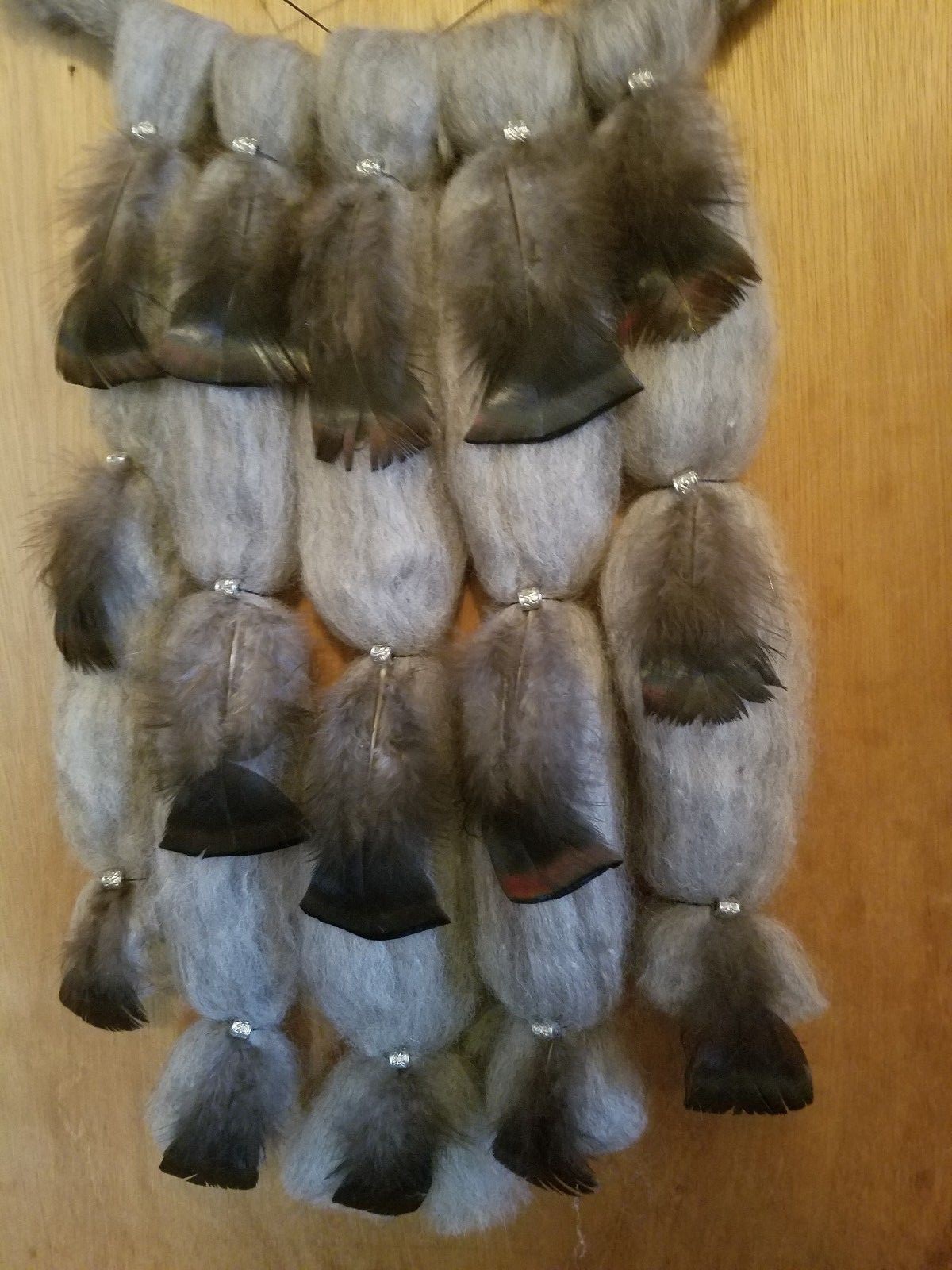 Native American wall decoration dream catcher  antler rabbit fur pelt