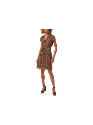 

MSK Womens Beige Self Tie Belt Button Front Short Sleeve Shift Dress Petites, Бежевый