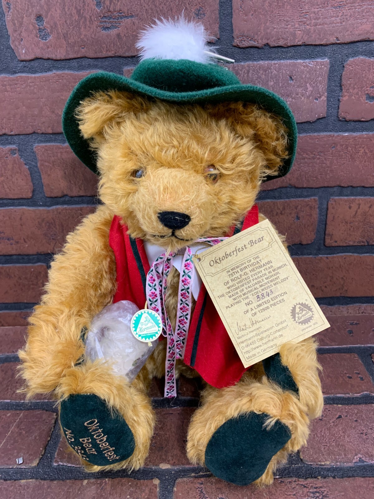 Hermann Mohair Teddy Bear RARE 75th Memory Musical Oktoberfest