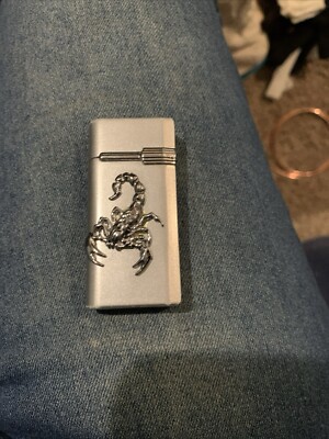 Raised Metal Silver Aluminum & Chrome Scorpion Lighter For Scorpios & Smokers 