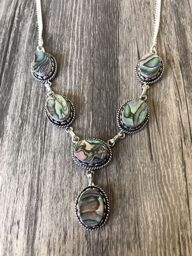 Albalone Sea Shell 925 Sterling Silver Necklace and Earrings