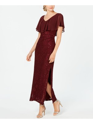 CONNECTED APPAREL Womens Maroon Short Sleeve V Neck Maxi Evening Sheath Dress 8