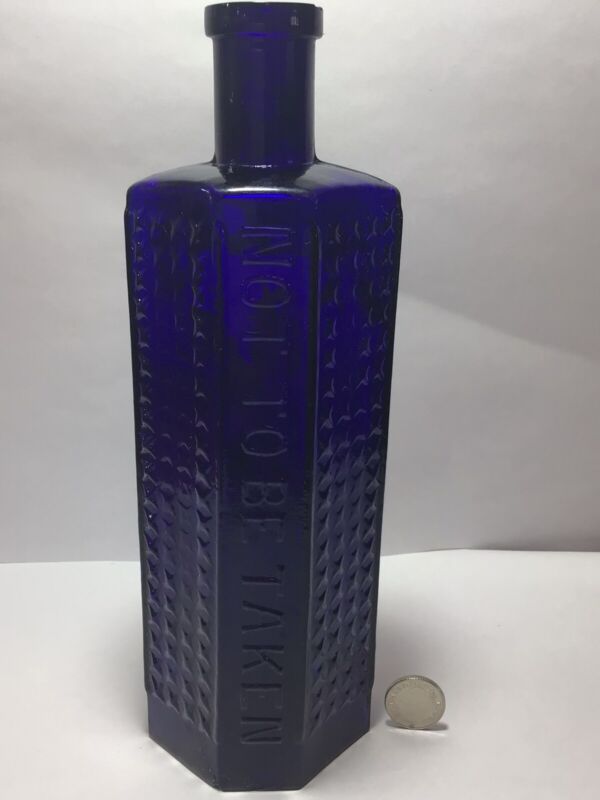 Superb LARGE 12oz LEWIS & TOWERS FLAT BACK PATENT Old COBALT BLUE Poison Bottle