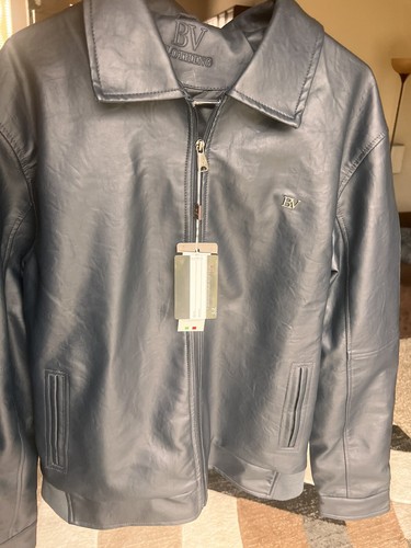 【Anyone more】Boku Leather Collar Blouson Leather Jacket Oversized Turn Down High Neck Collar Black Vegan Leather