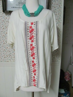 RU APPAREL BY RESISTOL LADIES HIGH-LOW SHORT SLEEVE SHIRT BEAUTIFUL EMBROIDERY O