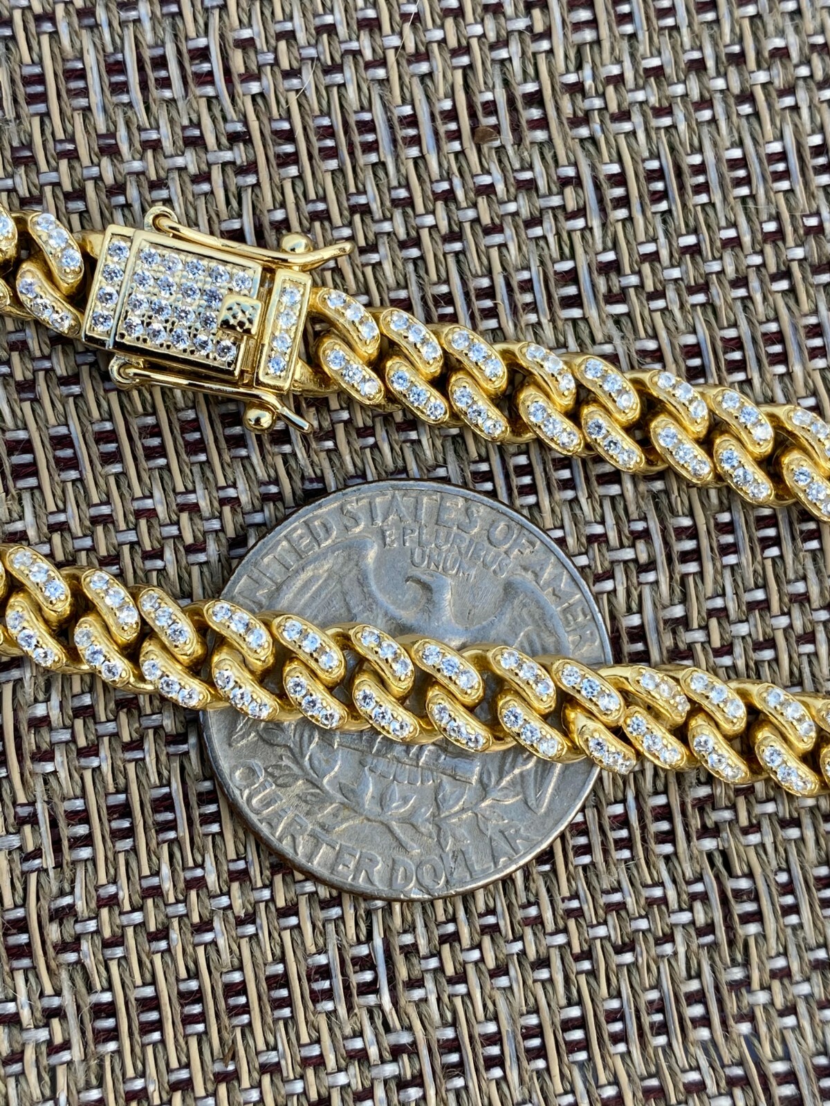 Pre-owned Silver 6mm Miami Cuban Iced 14k Gold Plated Solid 925  Chain Necklace Men Ladies